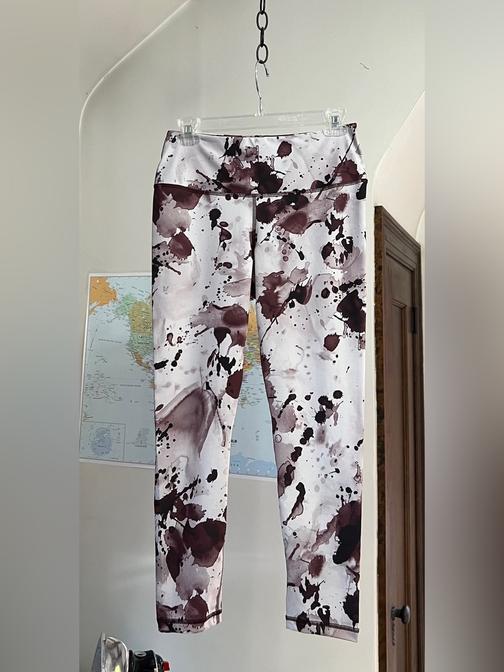 Zella Paint-Splash Active Leggings - White and Burgundy NWOT